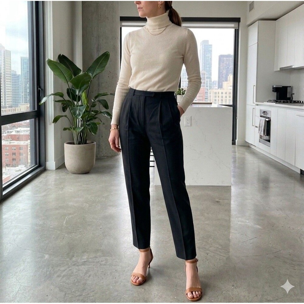 Vintage GIANNI 100% Wool Pants Made In USA Size 6 Black Petite Lined Pleated